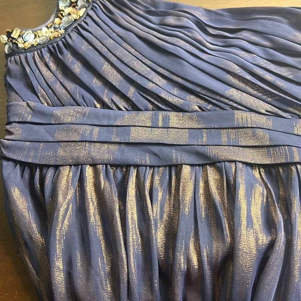 City Triangles Blue and Gold One Shoulder Evening Maxi Gown - Picture 5 of 11